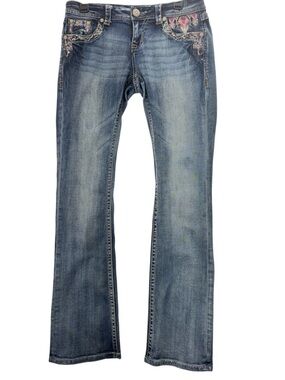 Vtg Y2K GRACE IN LA Bootcut Jeans Size 28 Embroidered Rhinestone Pockets McBling